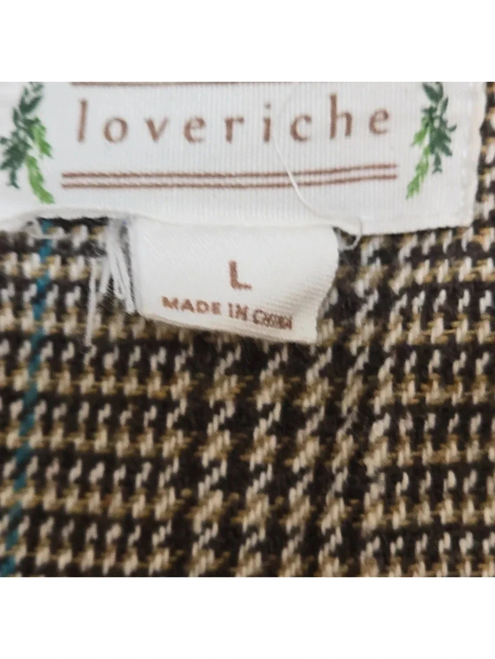 Loveriche Brown Corduroy Vest Plaid Lining Button Front Cottagecore L